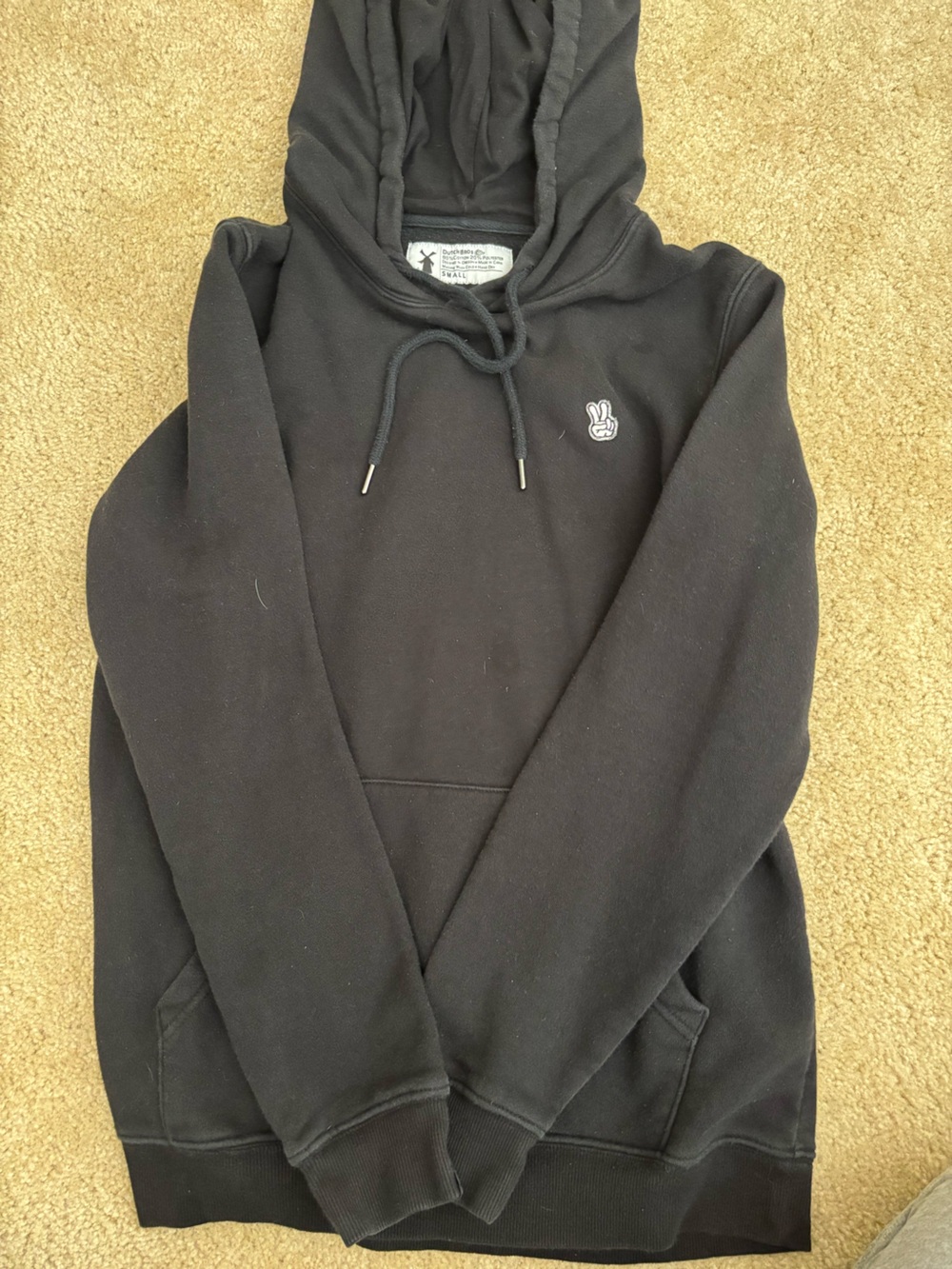 Dutch Bros Black Pullover Hoodie with Peace Hand Patch